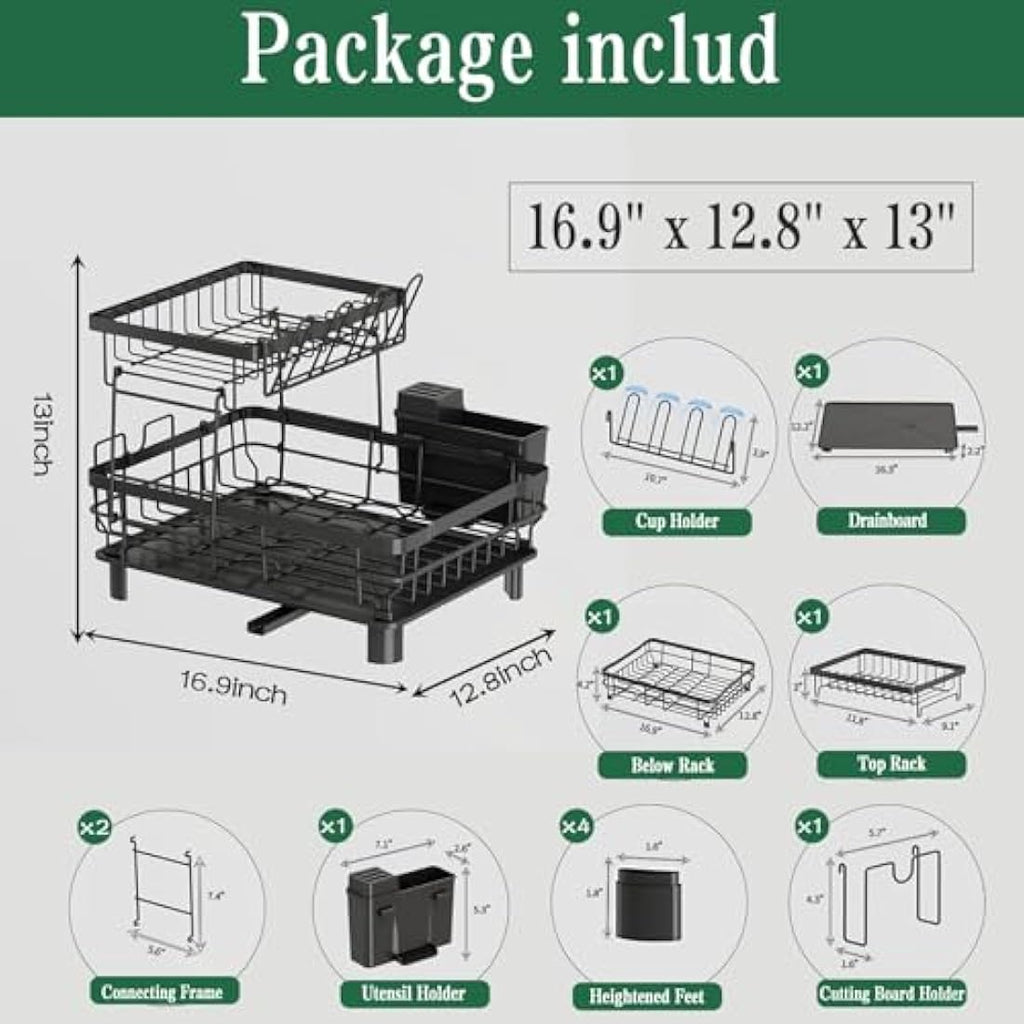 Jolof Store 2-Tier Stainless Steel Dish Drying Rack with Swivel Spout