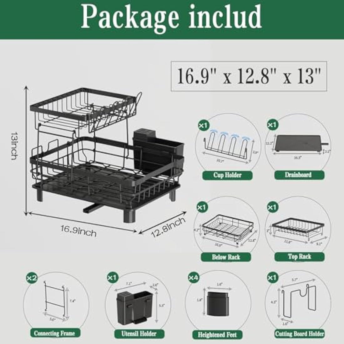 Jolof Store 2-Tier Stainless Steel Dish Drying Rack with Swivel Spout