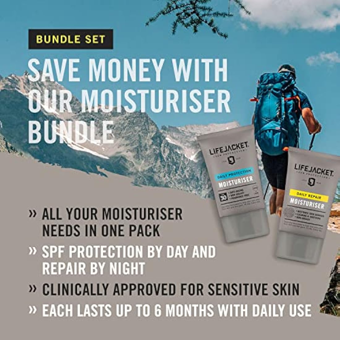 LifeJacket Anti-Ageing Moisturiser Set - SPF 30 & Repair Cream (2 x 100ml)