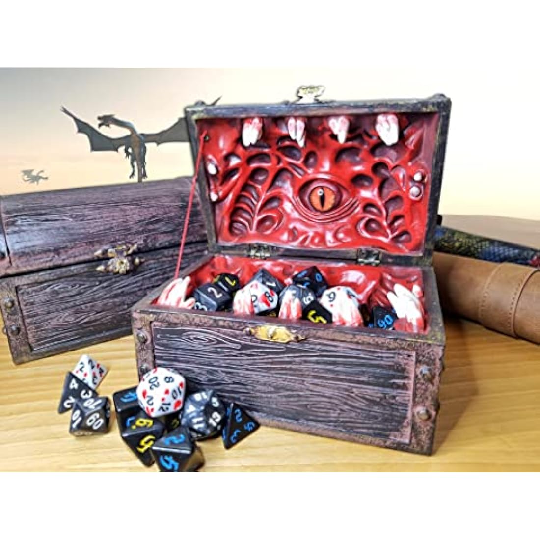 Power Beast Mimic Chest Dice Storage Box with Glass Eye - D&D RPG Gear
