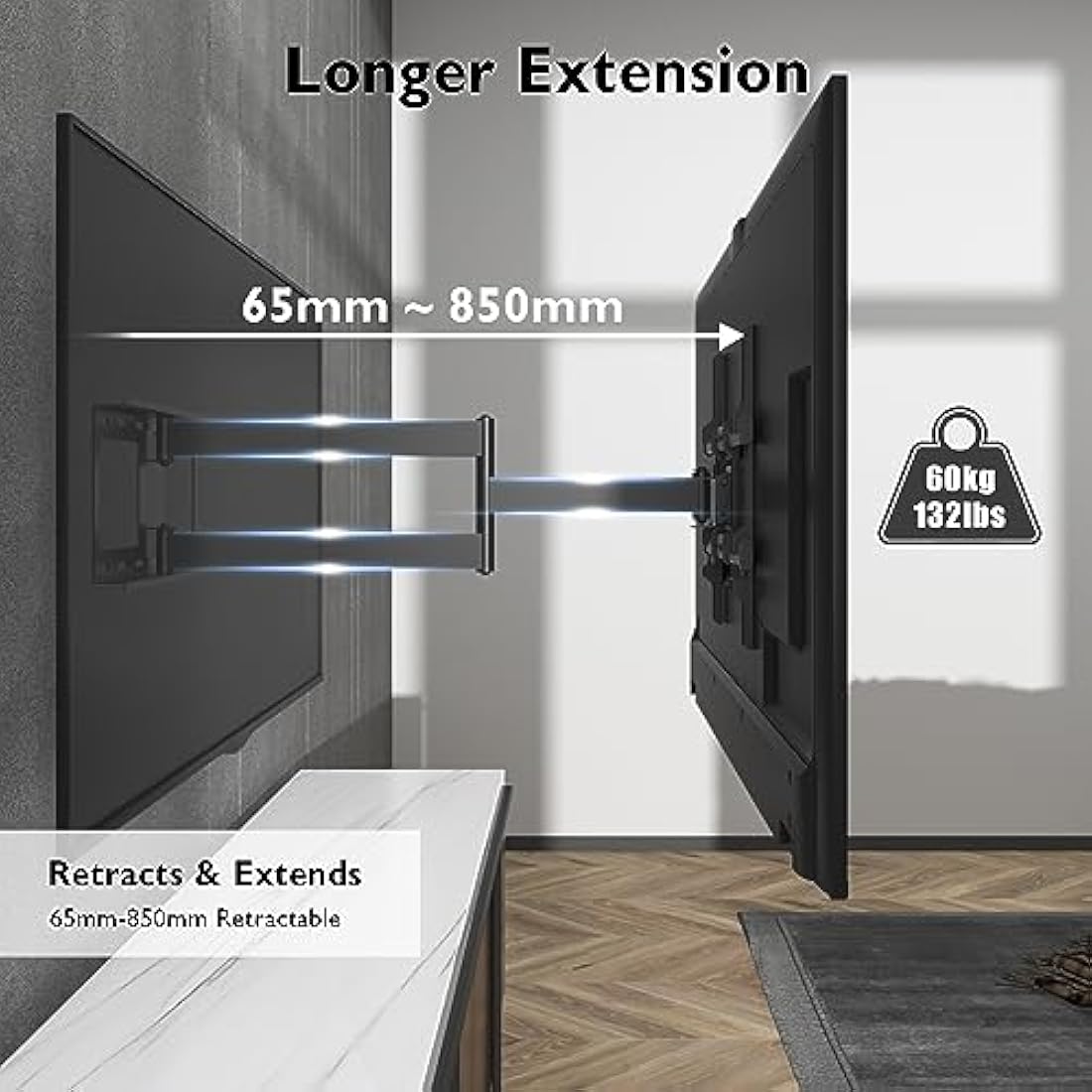 BONTEC Full Motion TV Wall Mount | 32-70 Inch | Extra Long 850mm Arm