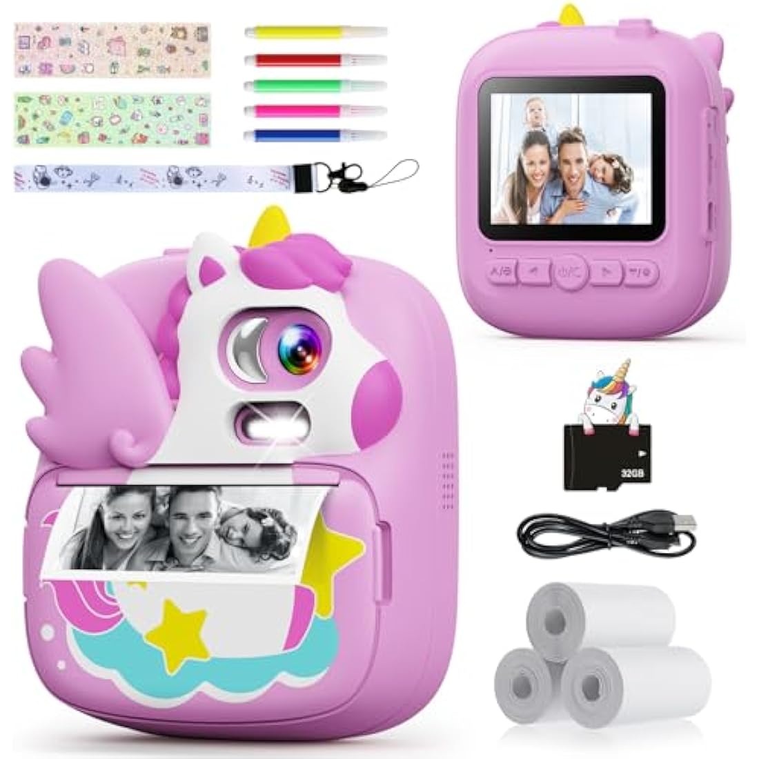 CAMCLID Kids Instant Print Camera | 1080P HD Digital Video & 32GB Card - Purple