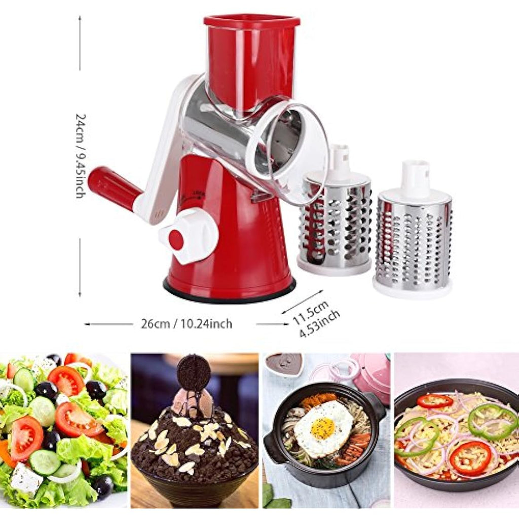 Ourokhome Rotary Cheese Grater - 3-Blade Vegetable Slicer & Chopper, Red
