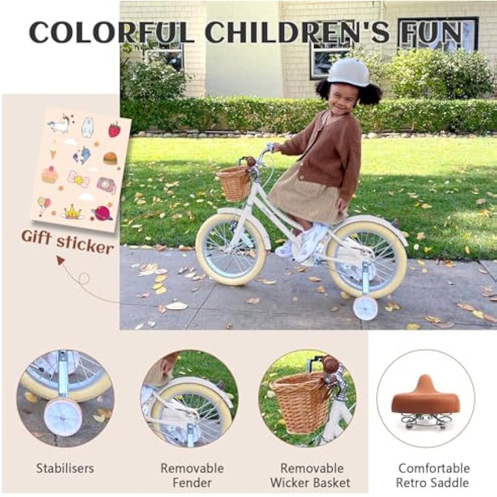 Glerc Little Molly 18 Inch Kids Retro Girls Bike with Wicker Basket