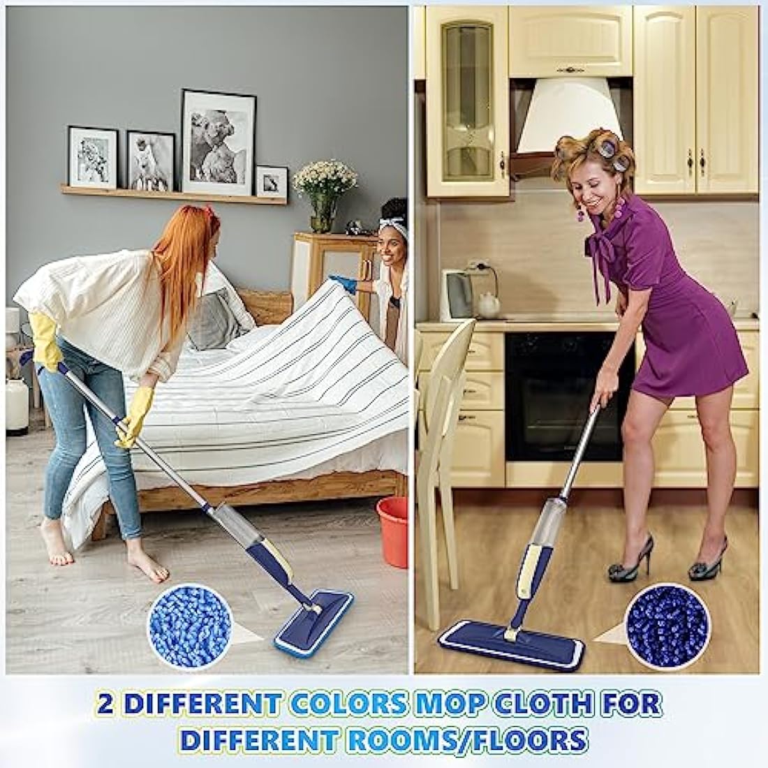 MEXERRIS Microfibre Spray Mop for Hardwood Floors | 4 Pads & 2 Bottles