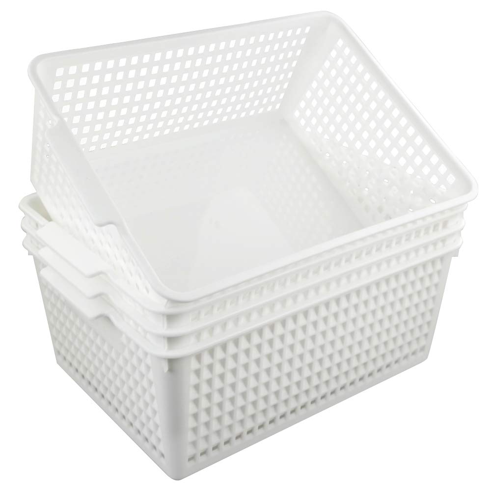 Fosly Large Rectangular Storage Basket Set of 4, White Plastic Basket Boxes - image 1