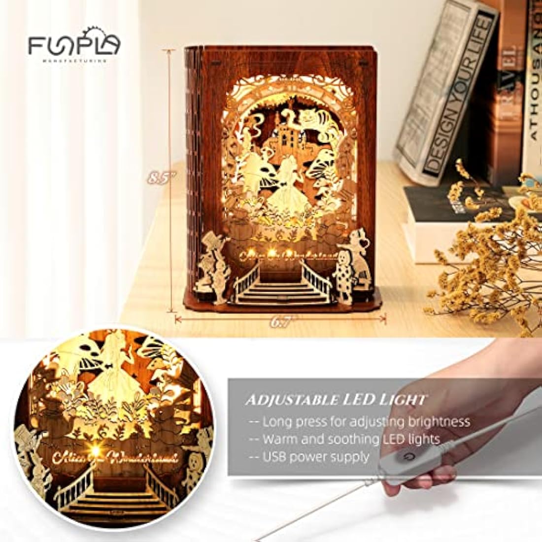 FUNPOLA Alice in Wonderland 3D Wooden Puzzle LED Nightlight DIY Kit