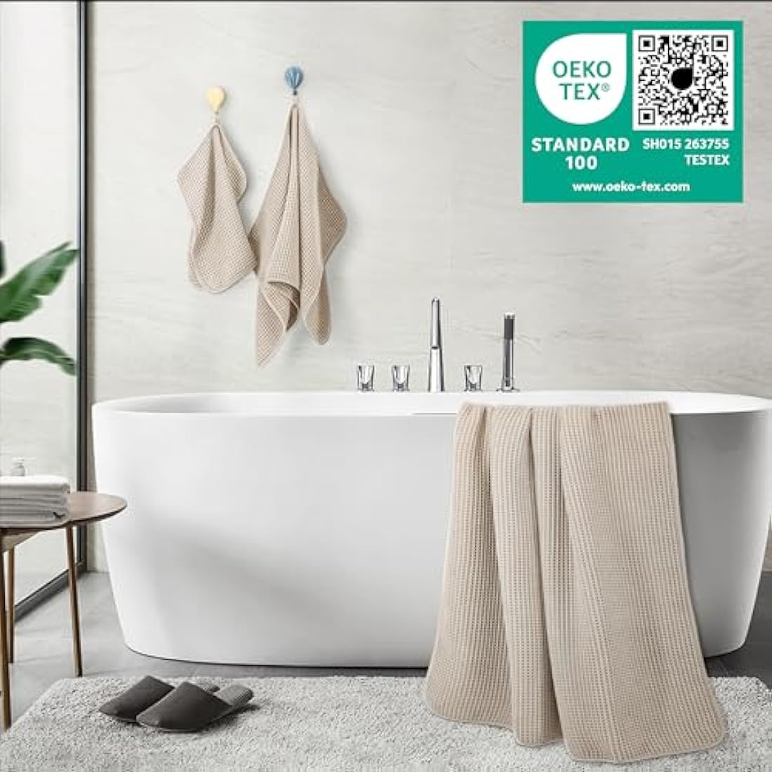 Polyte 6-Piece Microfiber Bath Towel Set – Quick Dry Waffle Weave, Beige