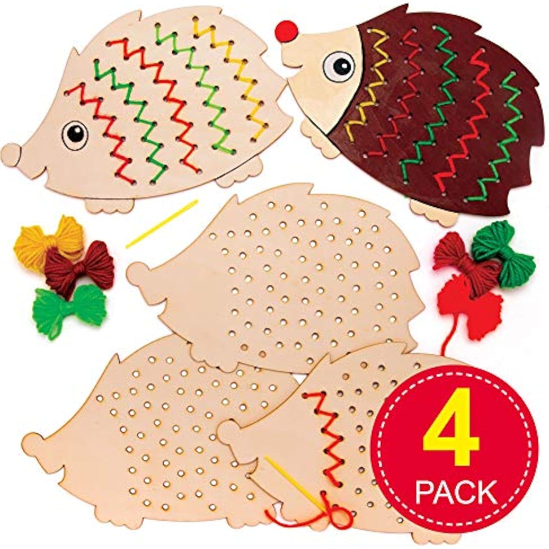 Hedgehog Wooden Threading Kits for Kids Arts and Crafts - 4 Pack