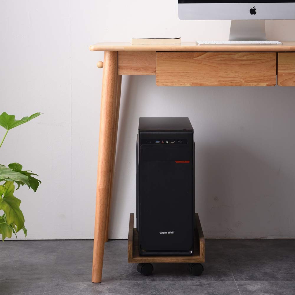 KIRIGEN Wooden CPU Stand PC Cart for ATX Tower, Adjustable Computer Tower Stand with Locking Caster Wheels, Solid Wood Mobile Desktop Case Holder - image 2