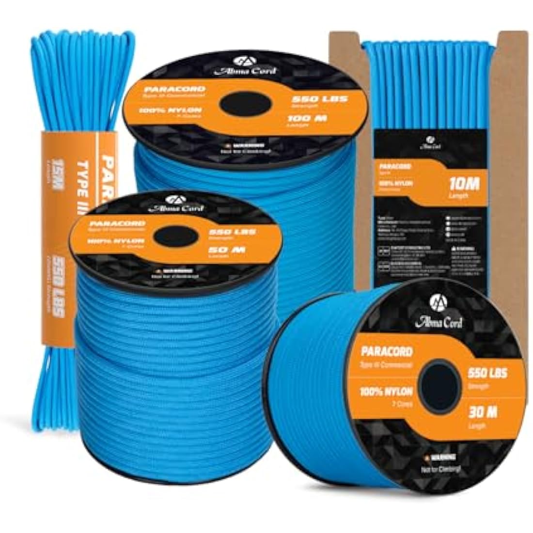 Abma Cord 550 Paracord – 100% Nylon Type III 7 Strand Rope, Blue, 10m