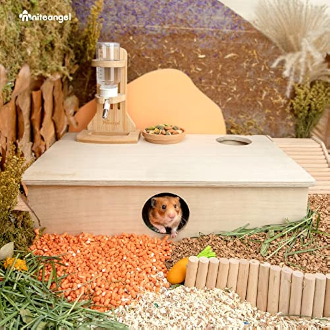 Niteangel 6-Room Multi-Chamber Hamster House – Large Birch Wood Maze