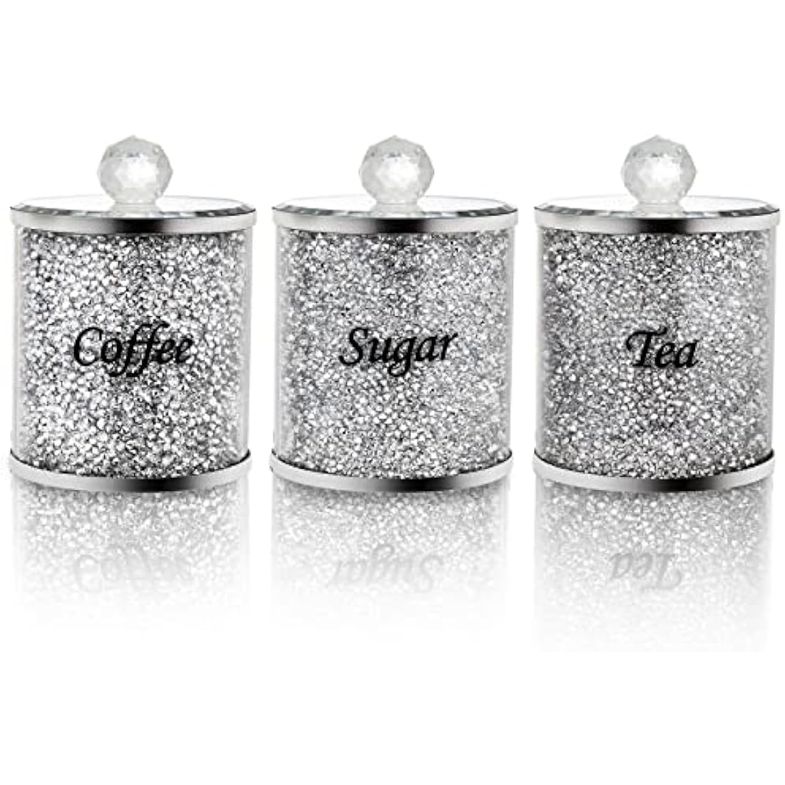 Jolof Store 3-Pack Crushed Diamond Glass Coffee Tea Sugar Canister Set