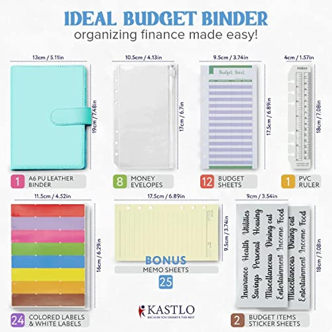 KASTLO A6 Budget Binder - PU Leather Cash Stuffing Wallet - Green