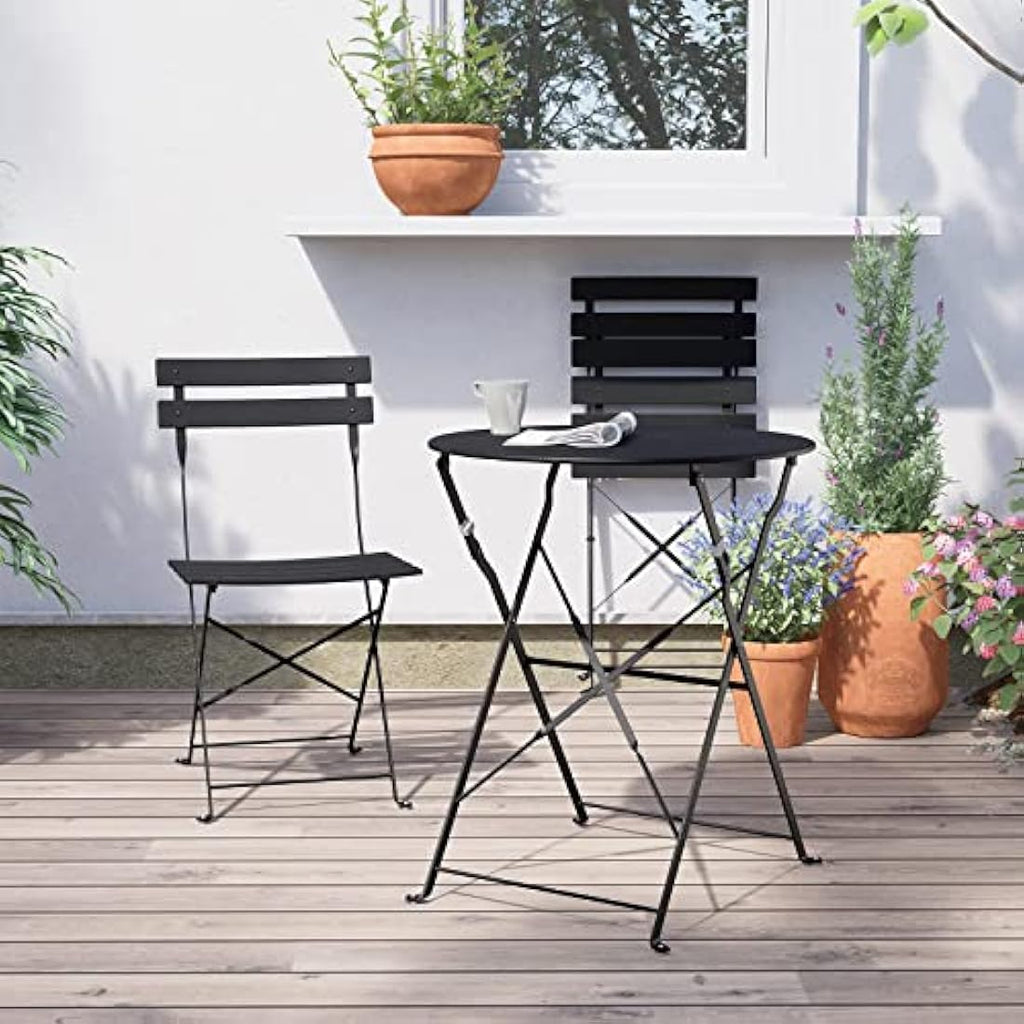 Grand Patio 3-Piece Folding Bistro Set – Weather-Resistant Steel (Black)