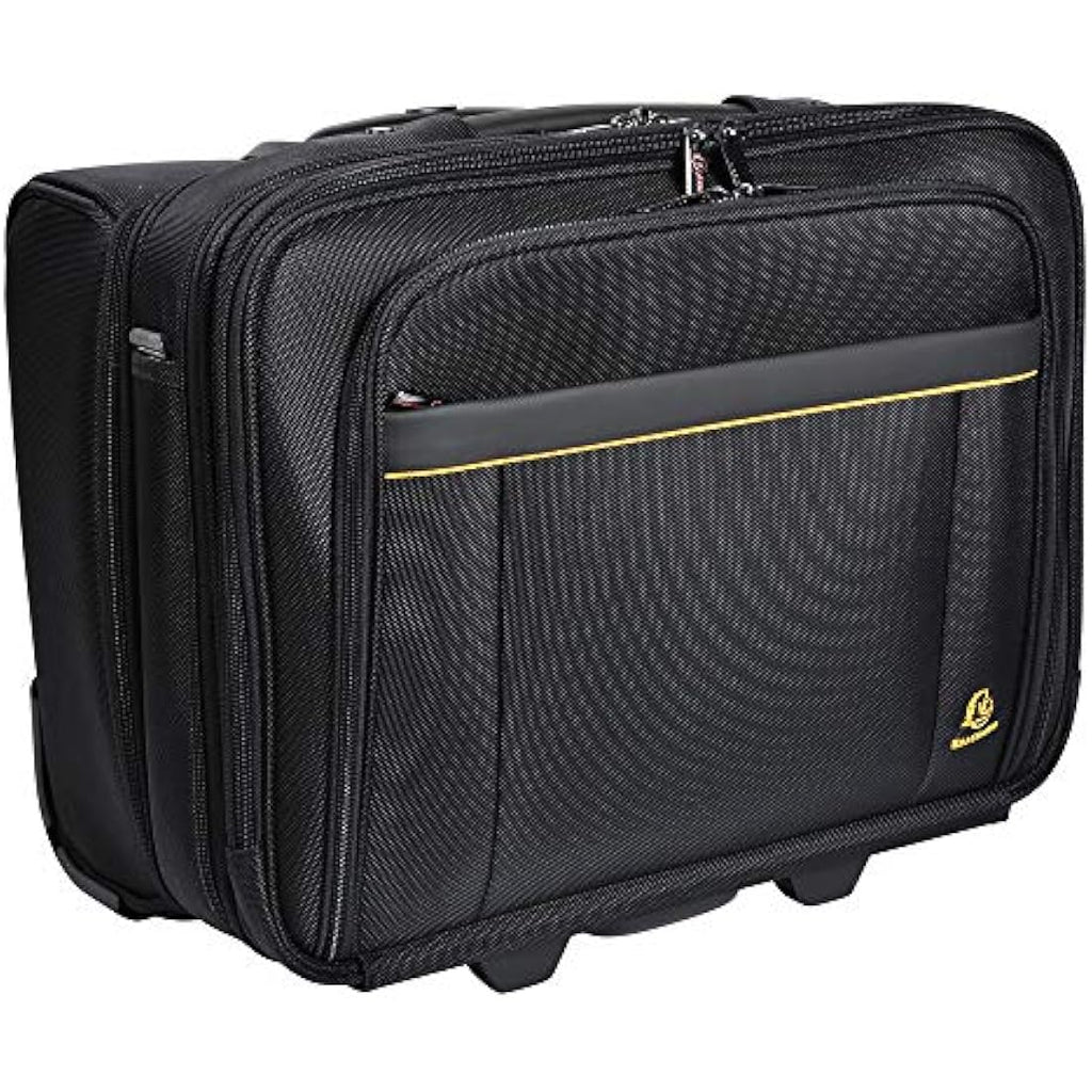 Exacompta Exatrolley Laptop Suitcase | 15.6" Rolling Briefcase - Black