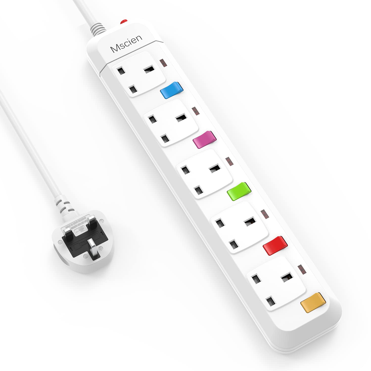 Mscien 5 Way Extension Lead | Individually Switched Surge Protector 1.8M
