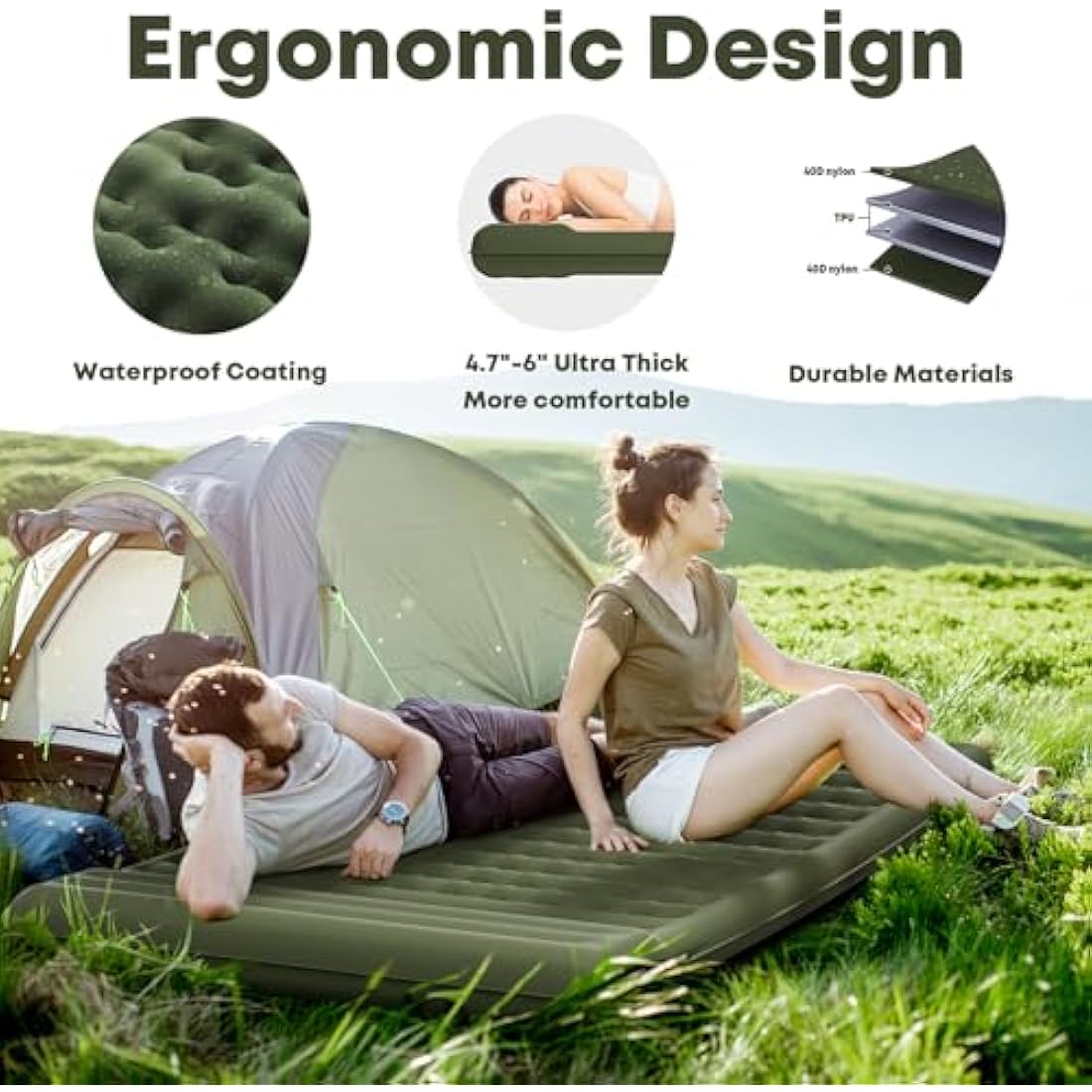 MAMBAKOTR Camping Sleeping Pad – Extra Thick Inflatable Air Mattress
