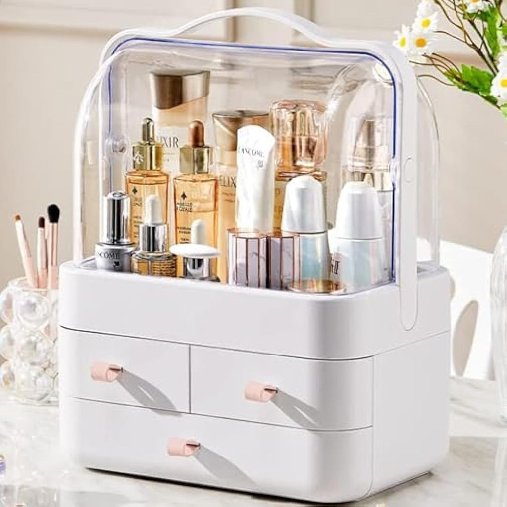 RMAN Makeup Organiser with Drawers | Dustproof Portable Cosmetic Case - Pink