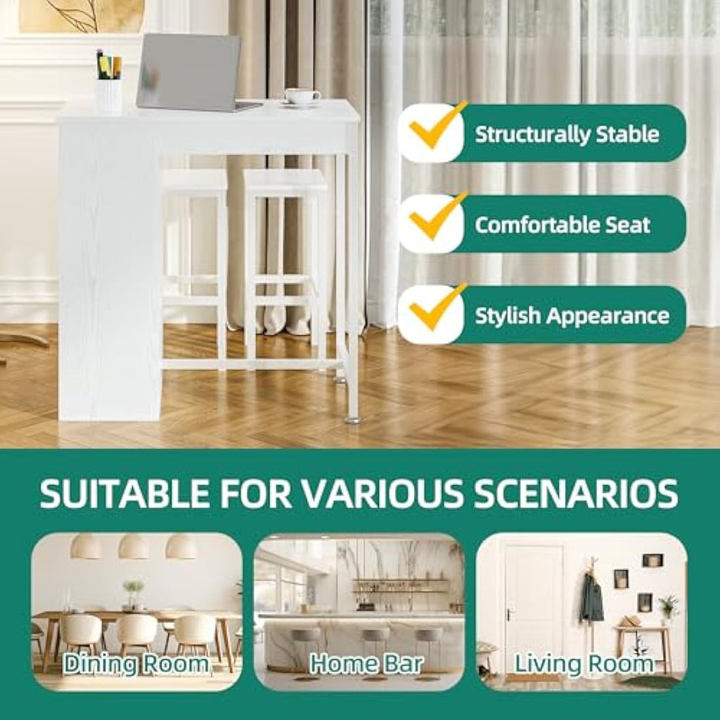 YITAHOME 3-Piece Industrial Bar Table Set with 2 Stools & Storage - White