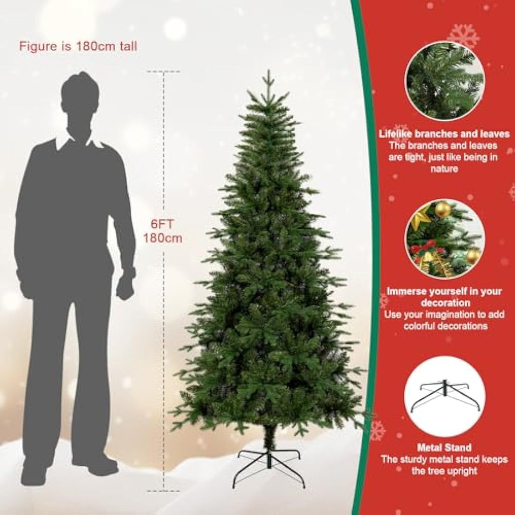 Uten 6ft Artificial Christmas Tree – Realistic PE & PVC Hinged Tree