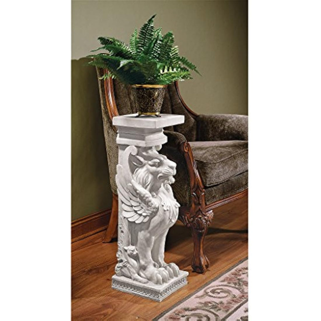 Design Toscano Winged Lion Roman Pedestal Plant Stand - Antique Stone