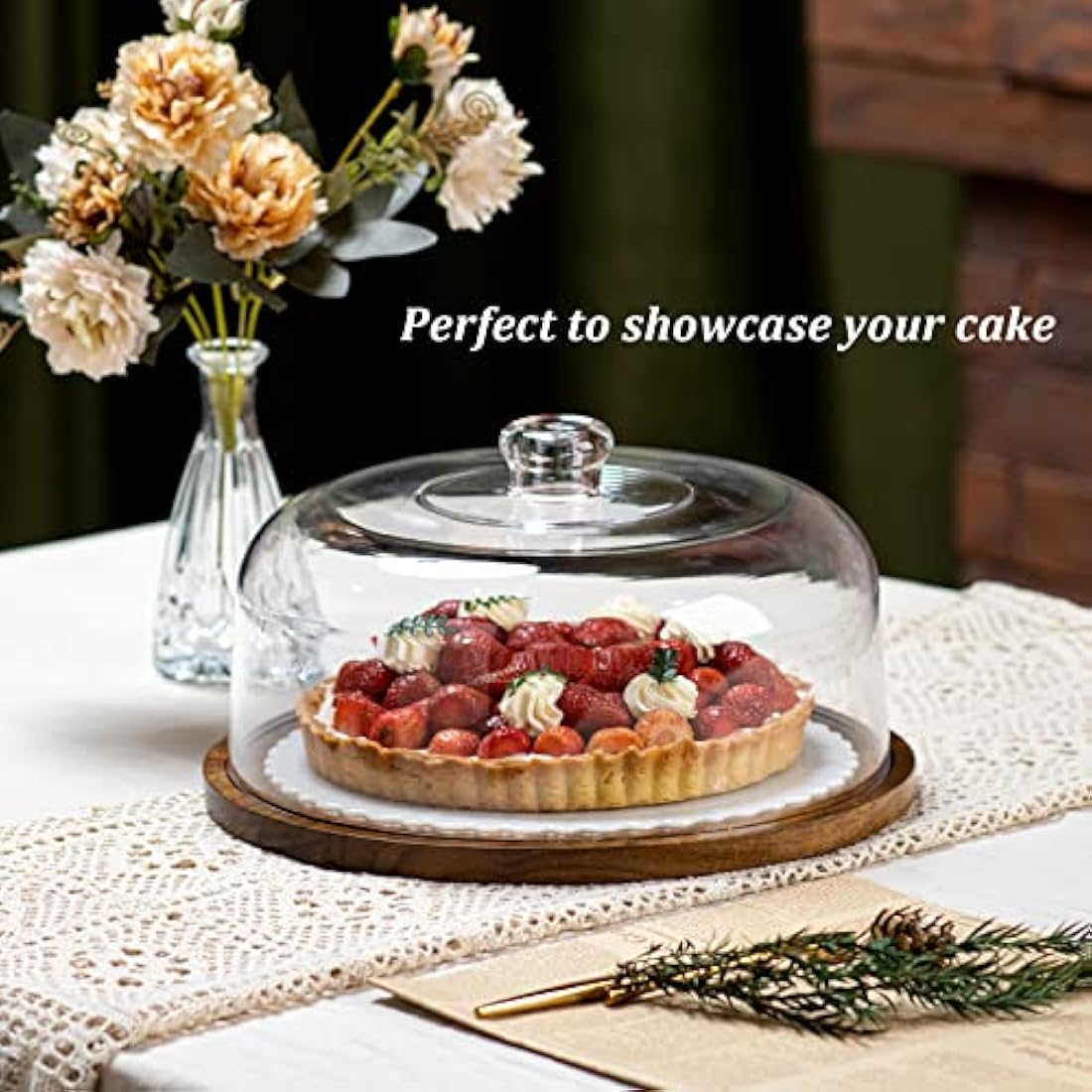 Jolof Store Acacia Wood Cake Stand with Acrylic Dome Lid – 12 Inch