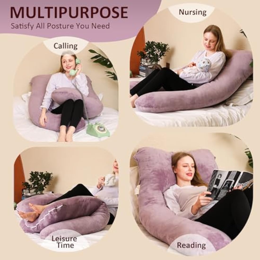 Chilling Home U-Shaped Pregnancy Pillow – 55 Inch Velvet Full Body Support