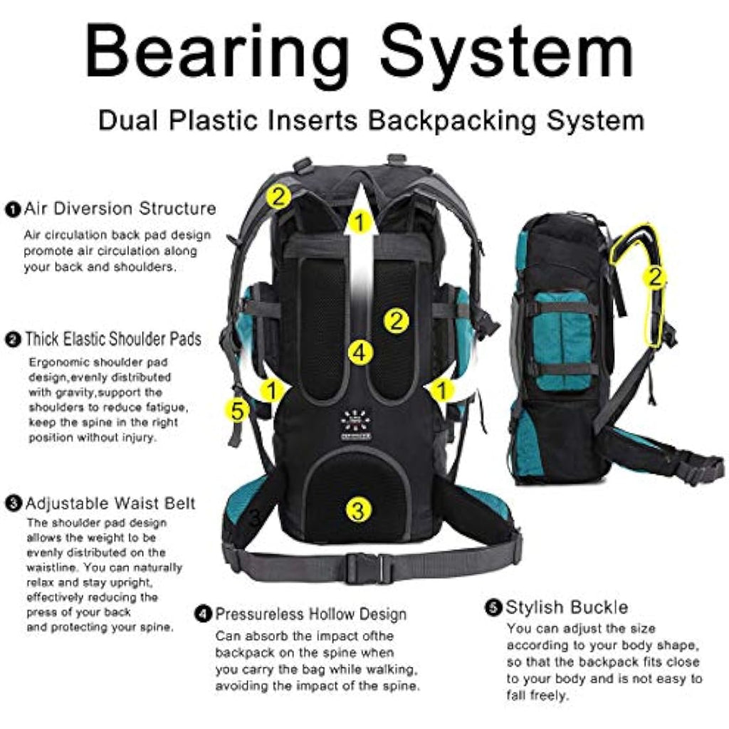 Mooedcoe 75L Hiking Backpack – Water-Resistant Nylon Camping Rucksack