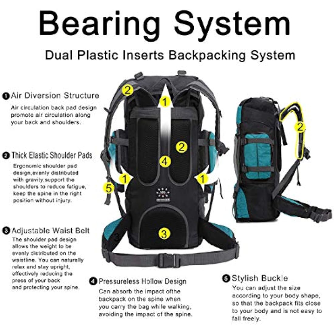 Mooedcoe 75L Hiking Backpack – Water-Resistant Nylon Camping Rucksack