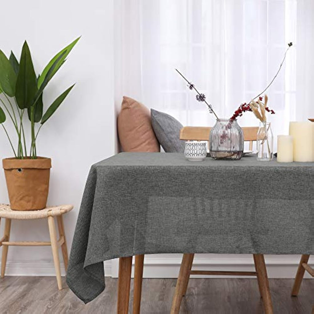 Deconovo Faux Linen Rectangle Tablecloth | Water Resistant Grey 55x95in