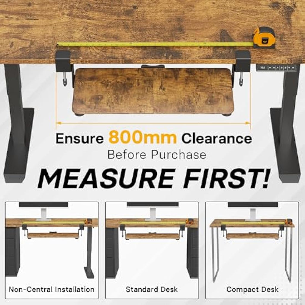 BONTEC Under Desk Keyboard Tray – Ergonomic C-Clamp Slider, Rustic Brown