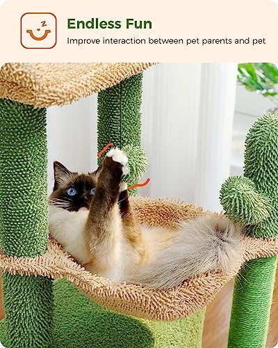 PAWZ Road Cactus Cat Tree with Large Condo and Hammock – 79cm Green