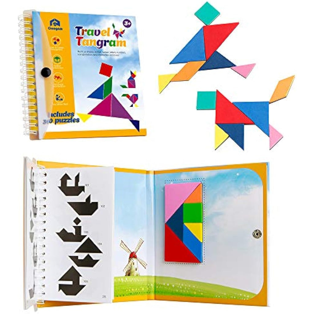 Coogam Magnetic Travel Tangram Puzzle Book - 360 Patterns IQ Toy for Kids