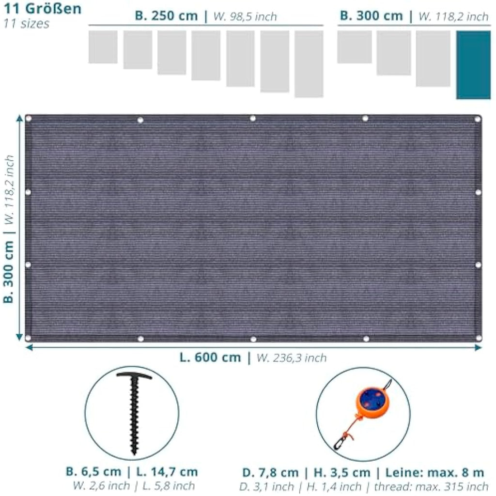 Valuents Awning Carpet – Blue/Grey HDPE Camping Rug with T-Pegs & Bag