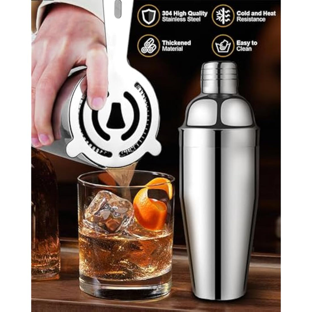 Trongle 26-Piece Cocktail Shaker Set | Stainless Steel Kit with Wood Stand