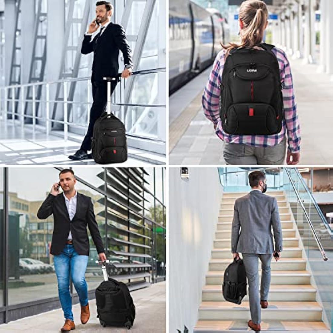 LIGSAN Rolling Laptop Backpack | 17-Inch Waterproof Travel Bag with Wheels
