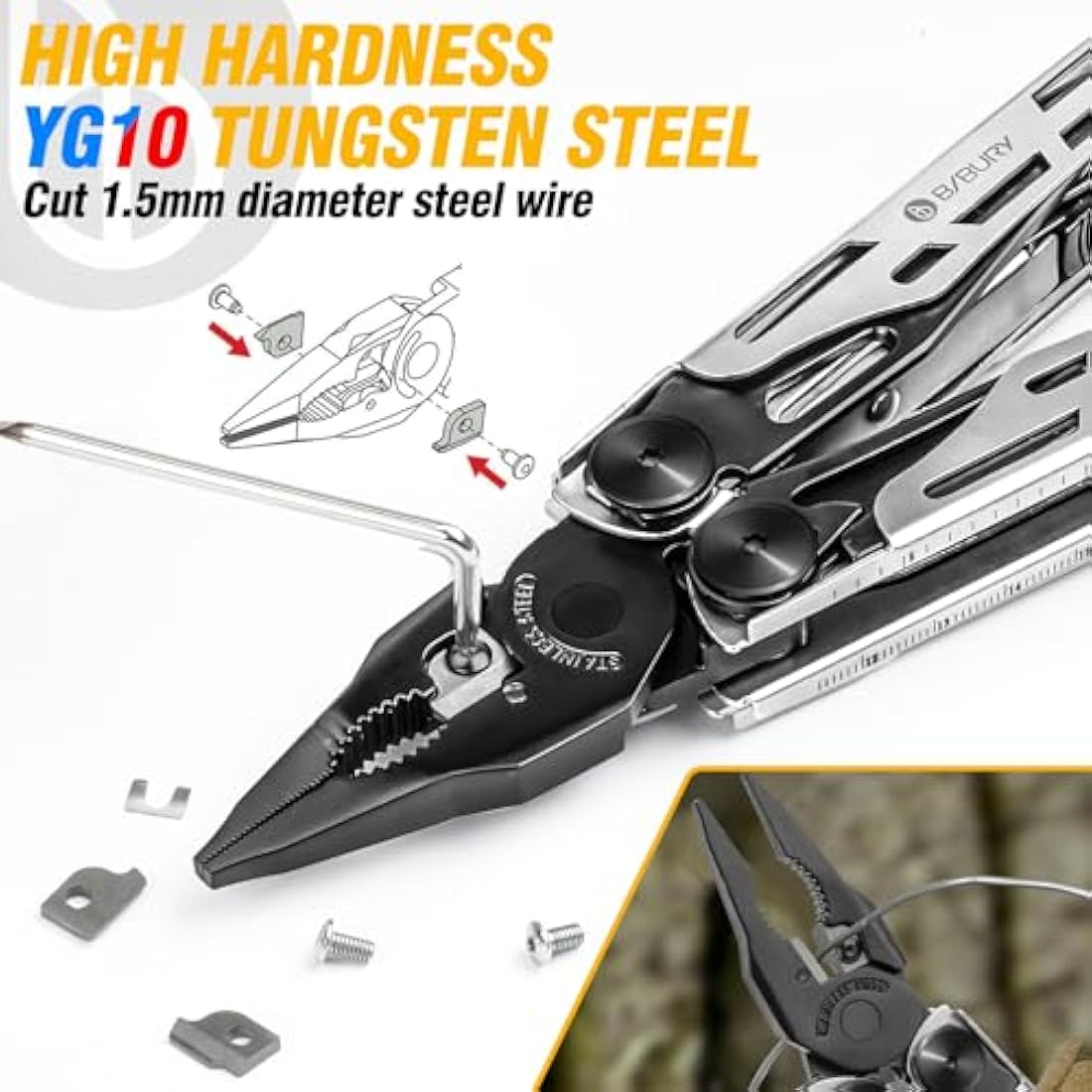 BIBURY 31-in-1 Multitool Pliers | Stainless Steel EDC Tool with Scissors