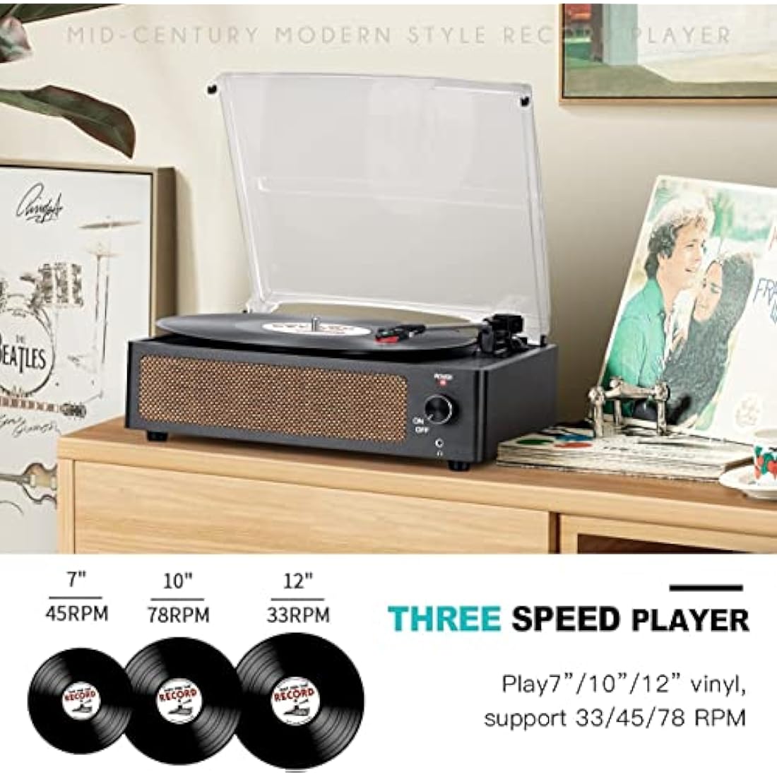 Jolof Store Vintage Vinyl Record Player – 3-Speed Belt-Driven Turntable
