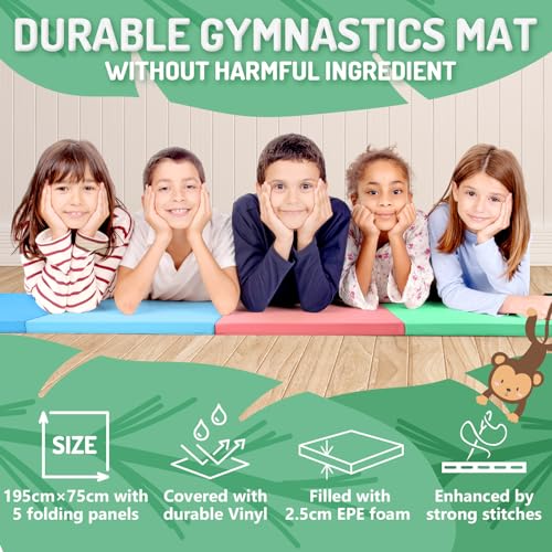 PhysKcal 5-Panel Folding Gymnastics Tumbling Mat | 6.4ft Thick Exercise Mat