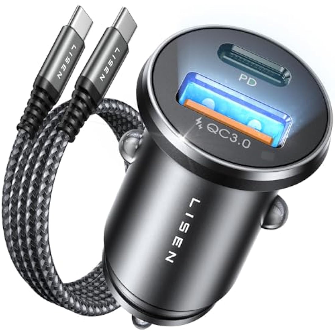 LISEN 54W USB C Car Charger Adapter | 60W Cable | PD 3.0 & QC 18W Dual Port