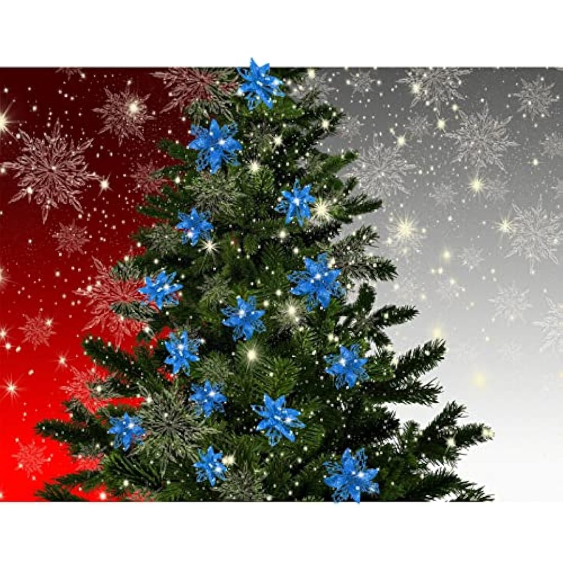Blue Glitter Artificial Poinsettia Flowers - 24 Piece Set
