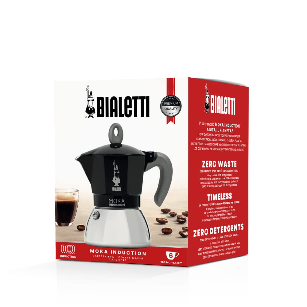 Bialetti New Moka Induction Coffee Maker | 6-Cup Aluminium – Black