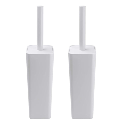 Jolof Store 2-Pack Closed Toilet Brush and Holder - White Plastic Set