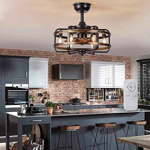 IZOWE 48cm Industrial Caged Ceiling Fan with Light | 3-Speed Reversible