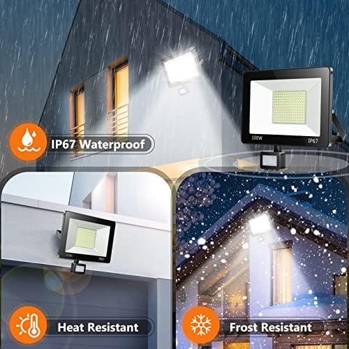 YIQIBRO 100W LED Security Lights | 10000LM Motion Sensor Floodlight 2-Pack
