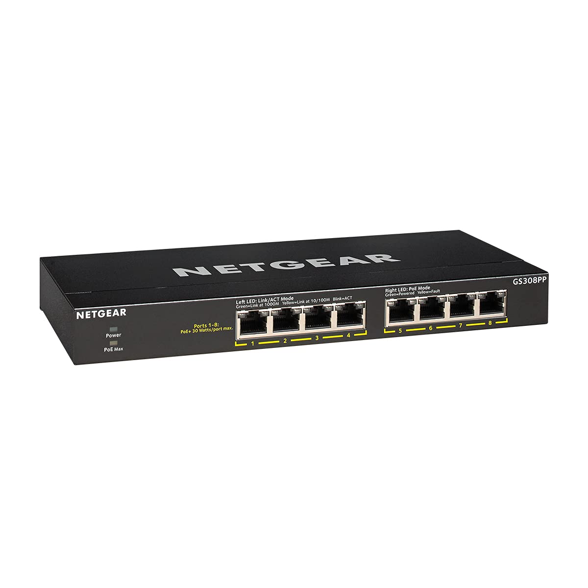 NETGEAR GS308PP 8-Port Gigabit PoE Ethernet Switch – Silent Desktop Mount