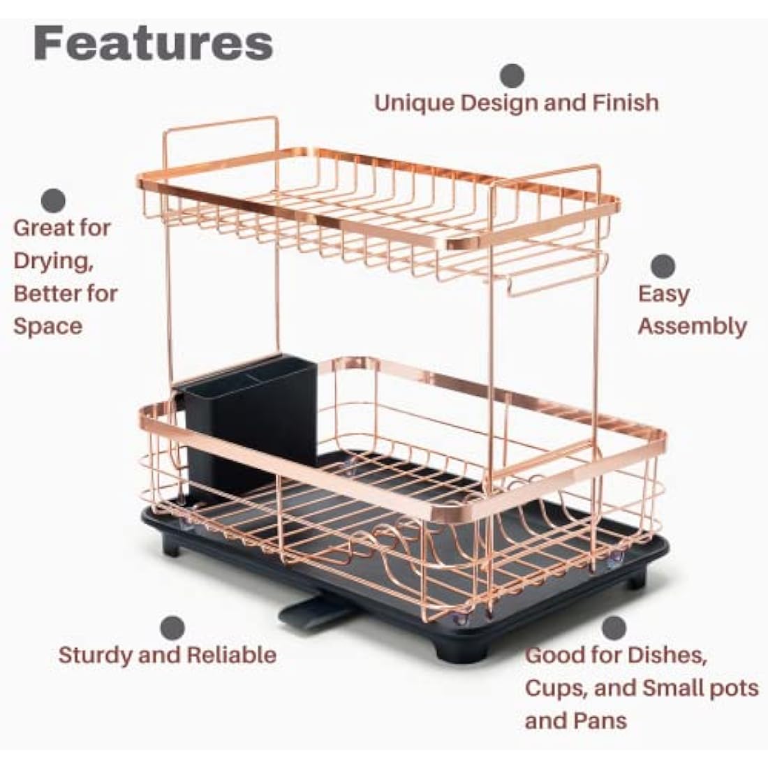 2-Tier Dish Drying Rack – Rose Gold Kitchen Organizer