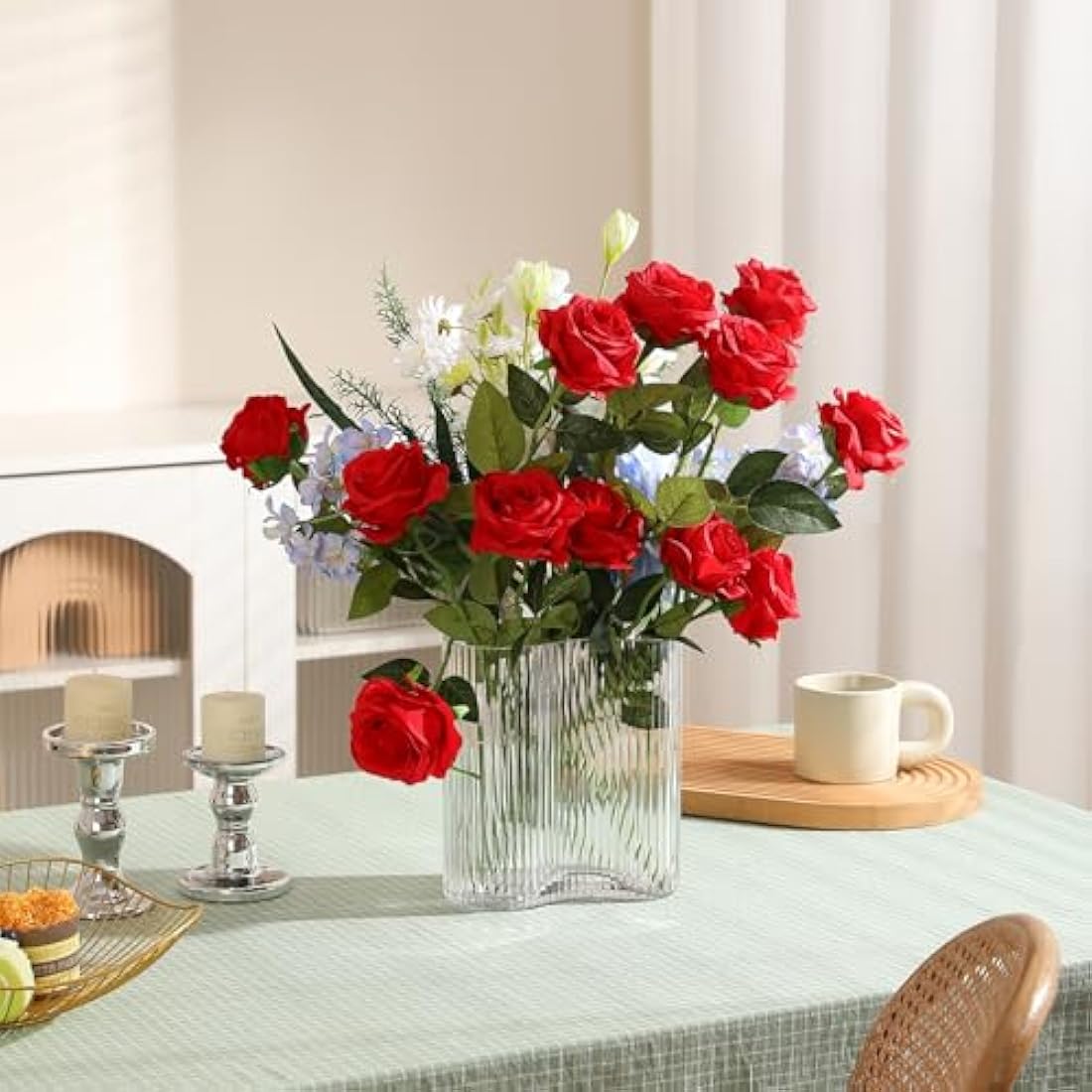 Jolof Store 12PCS Artificial Silk Roses - Long Stem Red Flower Bouquet
