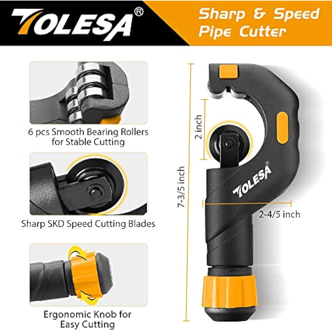 TOLESA Heavy Duty Pipe Cutter 5-50mm with Deburring Tool for Copper